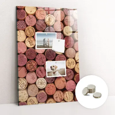 Magnetic glass dry erase board with wine corks design