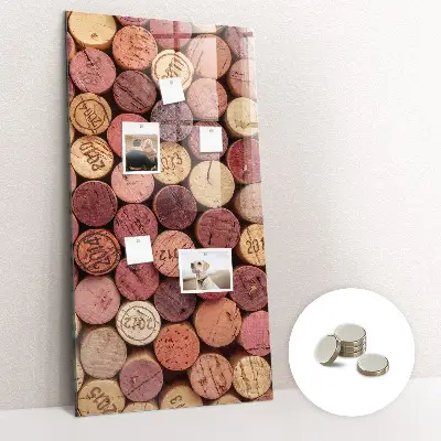 Magnetic glass dry erase board with wine corks design