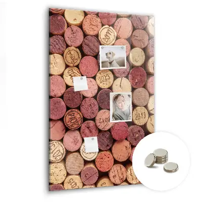 Magnetic glass dry erase board with wine corks design