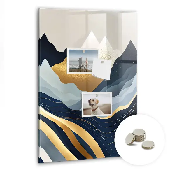 Magnetic glass dry erase board with abstract landscape design