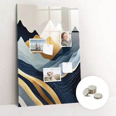 Magnetic glass dry erase board with abstract landscape design