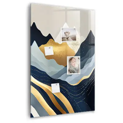 Magnetic glass dry erase board with abstract landscape design