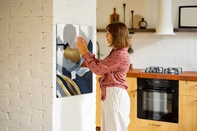 Magnetic glass dry erase board with abstract landscape design