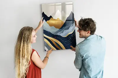 Magnetic glass dry erase board with abstract landscape design