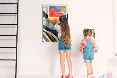 Magnetic glass dry erase board with abstract landscape design