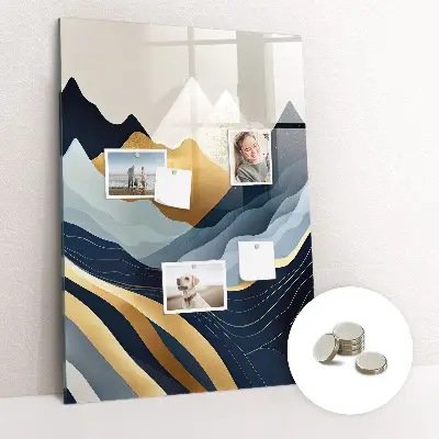 Magnetic glass dry erase board with abstract landscape design
