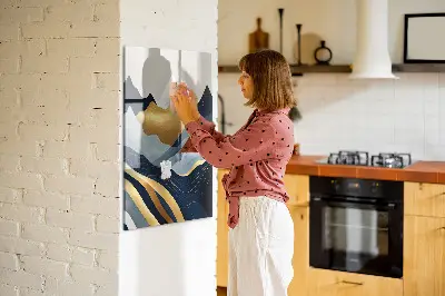 Magnetic glass dry erase board with abstract landscape design