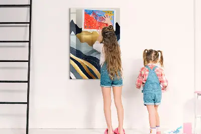 Magnetic glass dry erase board with abstract landscape design