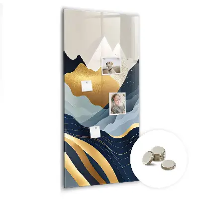 Magnetic glass dry erase board with abstract landscape design