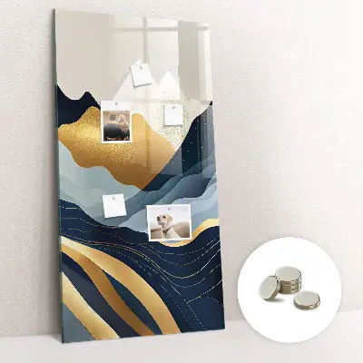 Magnetic glass dry erase board with abstract landscape design