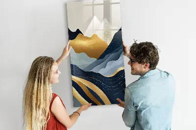 Magnetic glass dry erase board with abstract landscape design