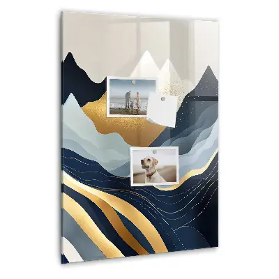 Magnetic glass dry erase board with abstract landscape design