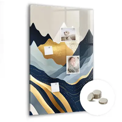 Magnetic glass dry erase board with abstract landscape design