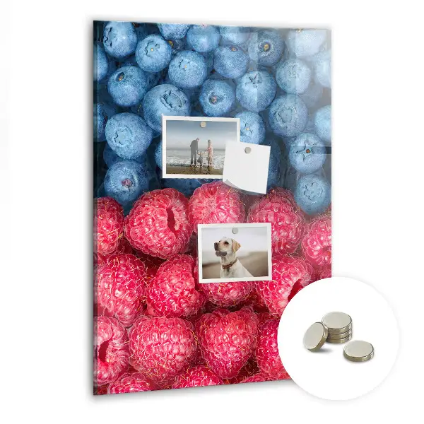 Magnetic glass dry erase board with blueberries and raspberries print