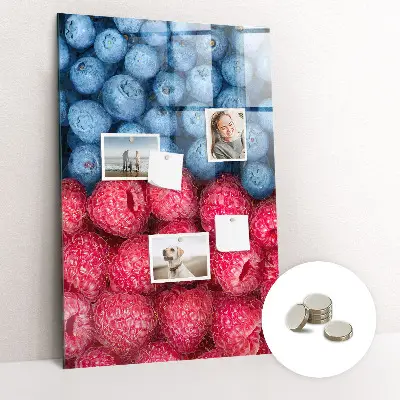 Magnetic glass dry erase board with blueberries and raspberries print