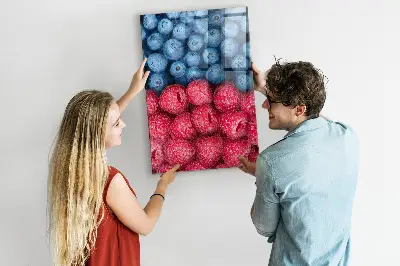Magnetic glass dry erase board with blueberries and raspberries print