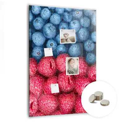 Magnetic glass dry erase board with blueberries and raspberries print