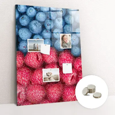 Magnetic glass dry erase board with blueberries and raspberries print