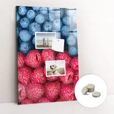 Magnetic glass dry erase board with blueberries and raspberries print