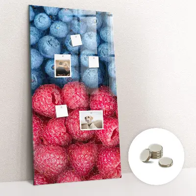 Magnetic glass dry erase board with blueberries and raspberries print