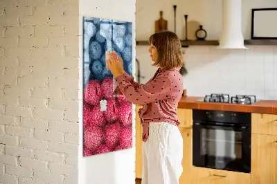 Magnetic glass dry erase board with blueberries and raspberries print