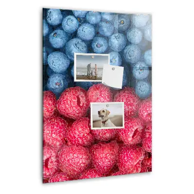 Magnetic glass dry erase board with blueberries and raspberries print