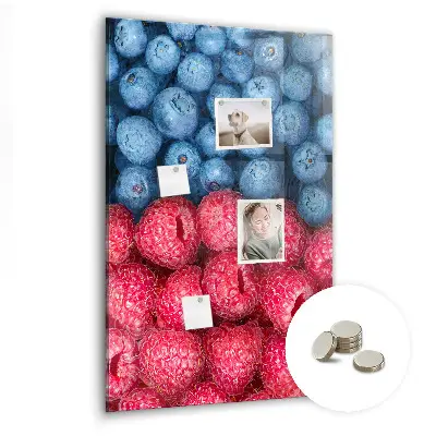 Magnetic glass dry erase board with blueberries and raspberries print