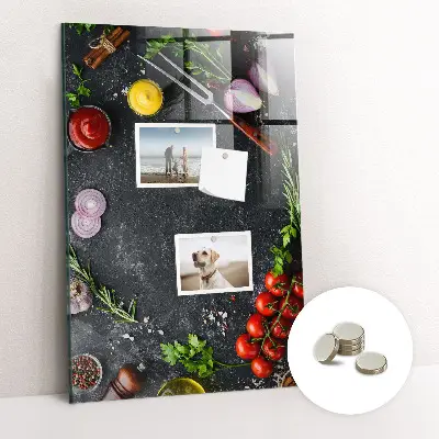 Magnetic wall board with pizza ingredients