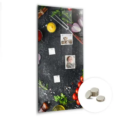 Magnetic wall board with pizza ingredients