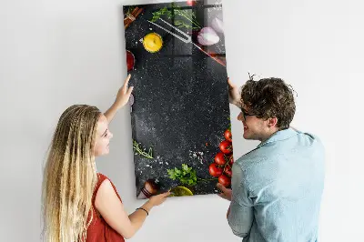 Magnetic wall board with pizza ingredients
