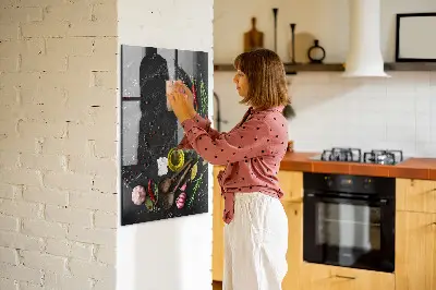 Magnetic glass dry erase board with spice composition print
