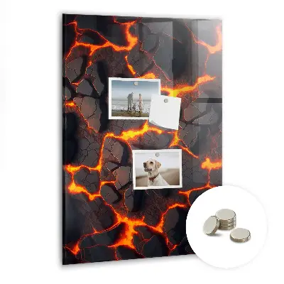 Magnetic glass dry erase board in volcano lava