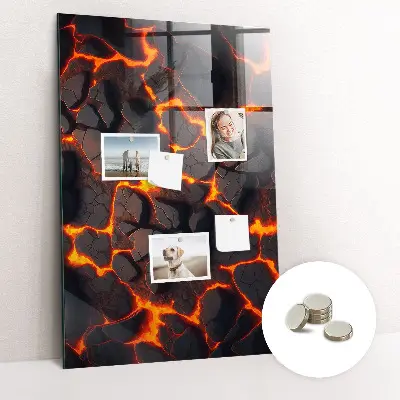 Magnetic glass dry erase board in volcano lava