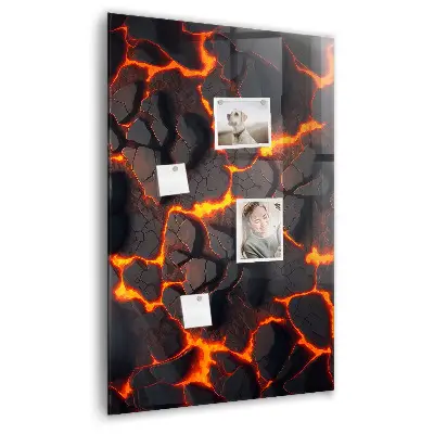 Magnetic glass dry erase board in volcano lava