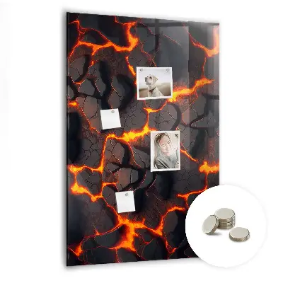 Magnetic glass dry erase board in volcano lava