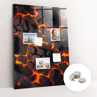 Magnetic glass dry erase board in volcano lava