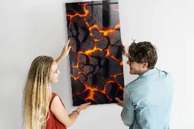 Magnetic glass dry erase board in volcano lava