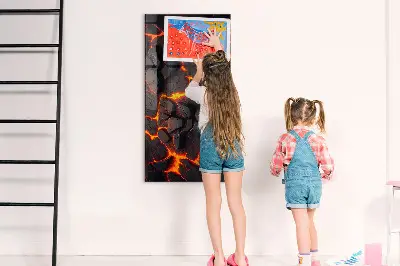 Magnetic glass dry erase board in volcano lava