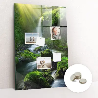 Magnetic glass dry erase board Waterfall with rocks