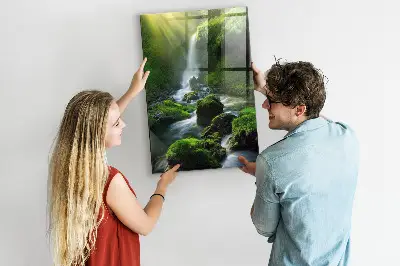 Waterfall with rocks magnetic glass dry erase board