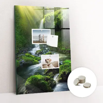 Magnetic glass dry erase board Waterfall with rocks
