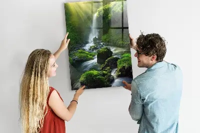 Magnetic glass dry erase board Waterfall with rocks