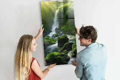 Magnetic glass dry erase board Waterfall with rocks