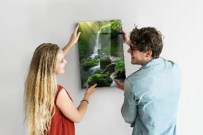 Magnetic glass dry erase board Waterfall with rocks