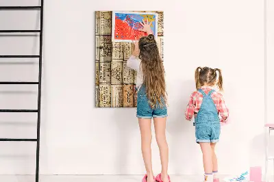 Magnetic glass dry erase board with wine corks design
