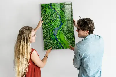 Magnetic Glass Dry Erase Board Featuring a Forest River Scene