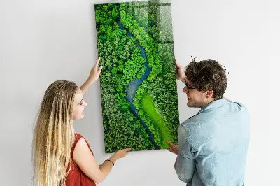Magnetic Glass Dry Erase Board Featuring a Forest River Scene
