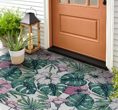 Front door floor mat Monstera and Flowers