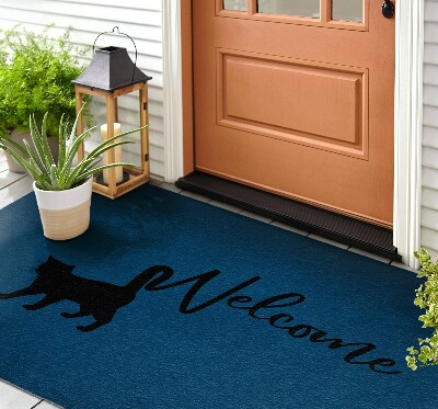 Front door rug Cat greeting