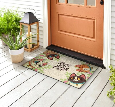 Front door mat Inscription Cats